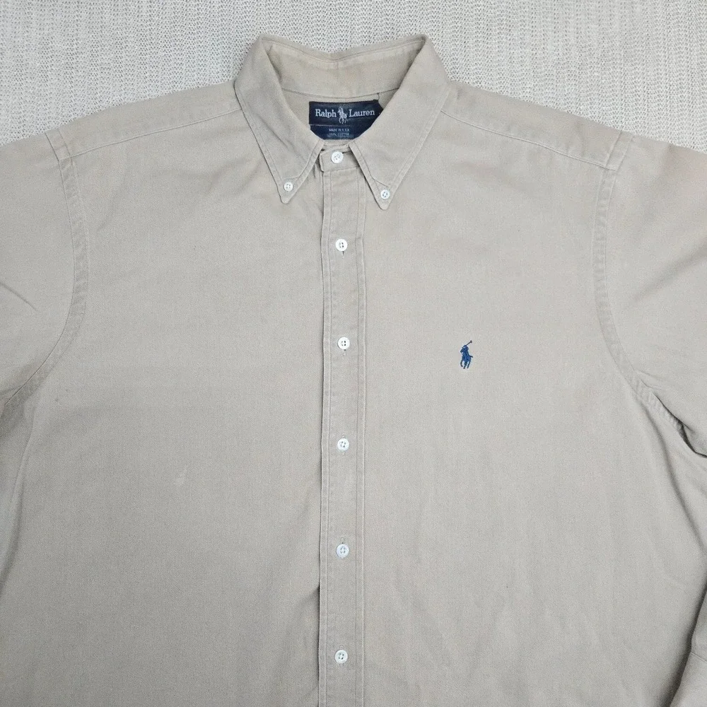 Vintage Polo Ralph Lauren Shirt Mens XL Beige Long Sleeve Button Up USA Made